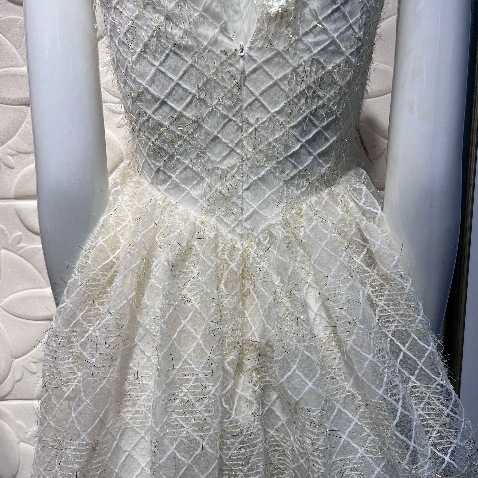 Misa Ivory Rhinestone Bow and Strap Babydoll Dress