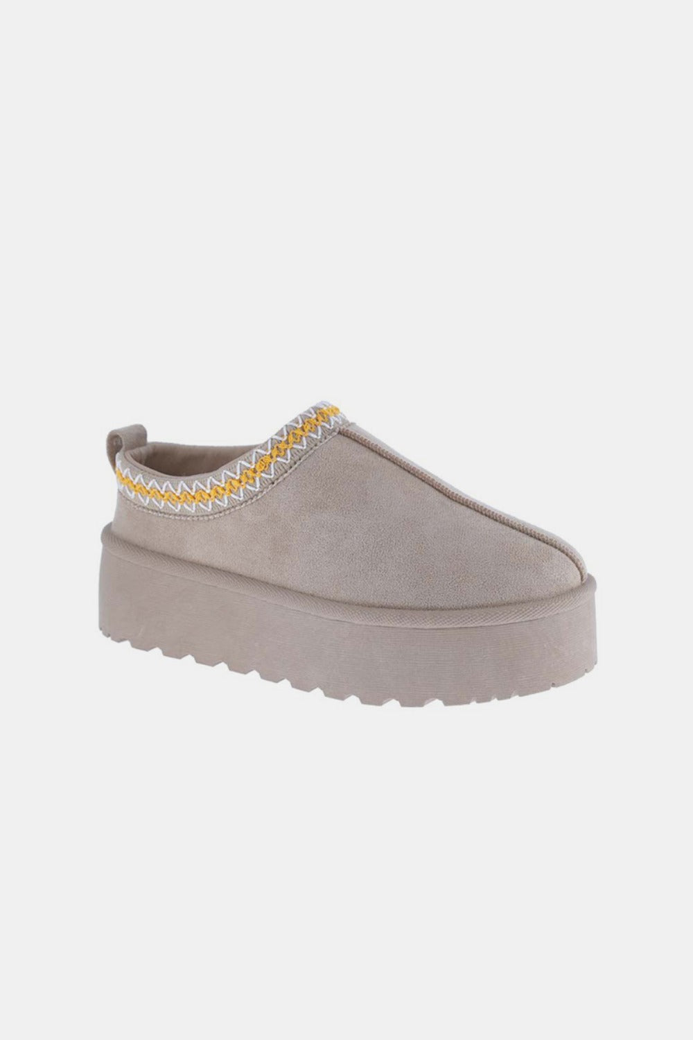 Carlyn Taupe Platform Embroidered Trim Slip-On Boots