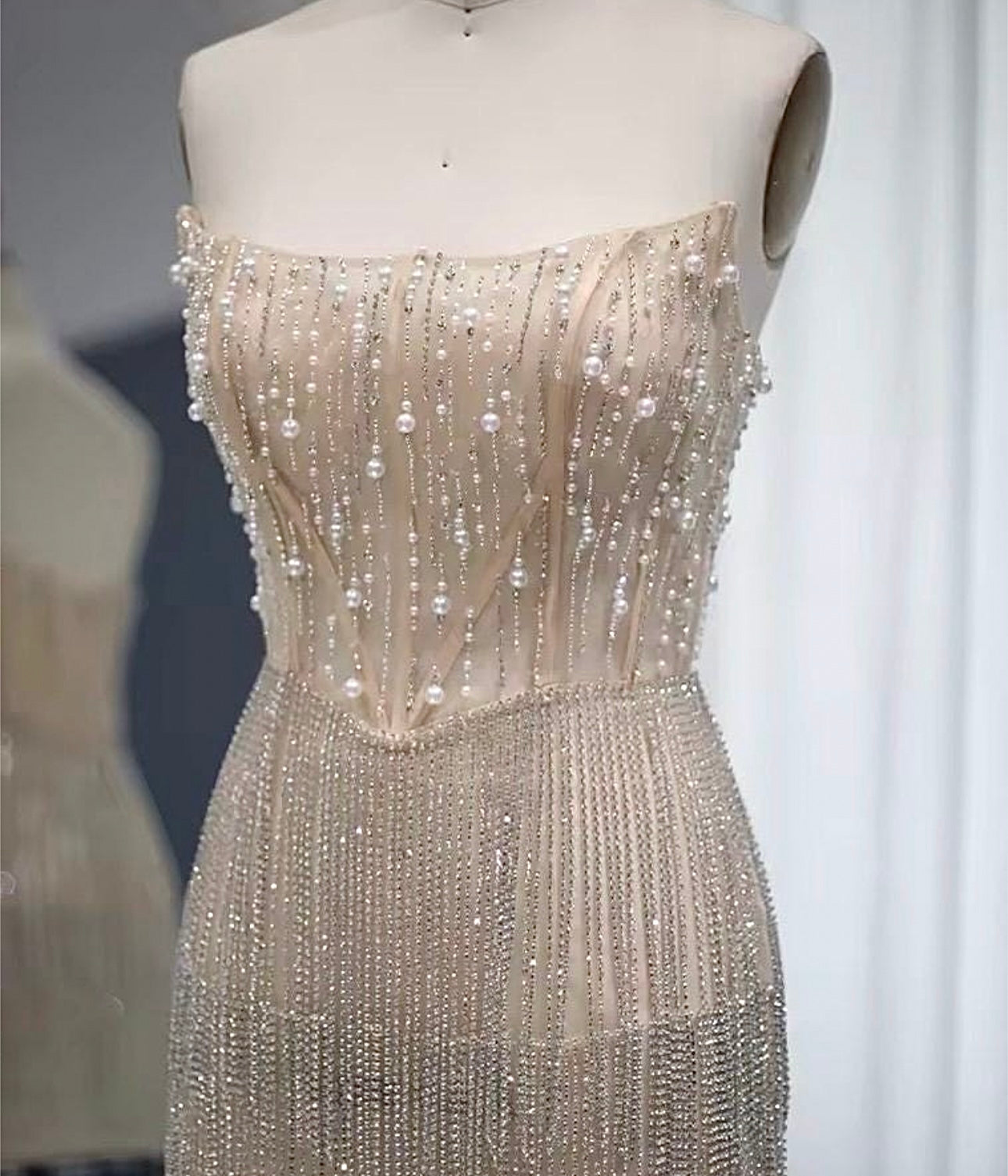 Layton Rhinestone Fringe and Pearl Embellished Mini Dress