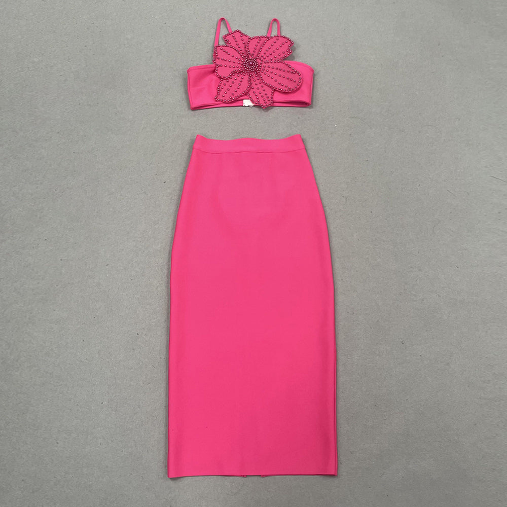 Maritza Beaded Flower Bralette and Bandage Skirt Set