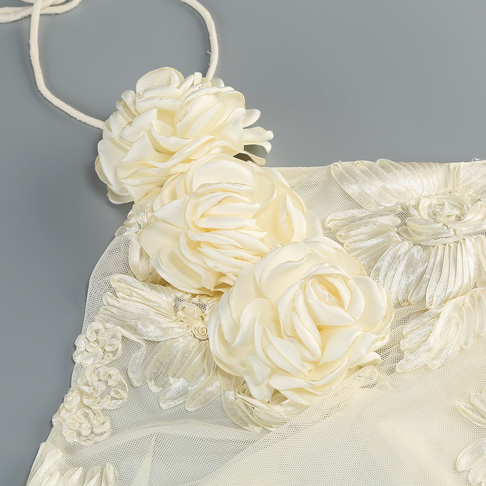 Alana Halter 3D Floral Appliqué Maxi Dress