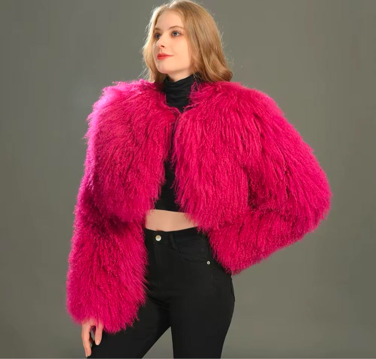 Selene Mongolian Fur Crop Length Coat (No Collar)