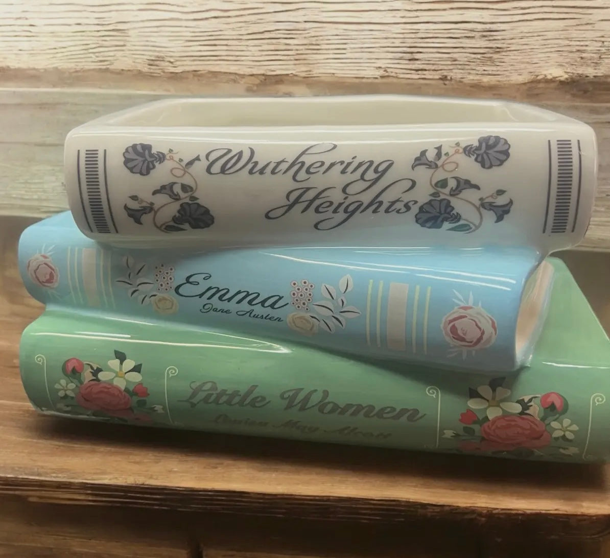 Jane Austen Stacked Book Collection Floral Vase