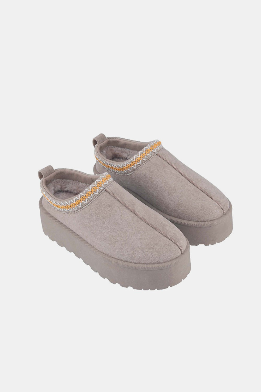 Carlyn Taupe Platform Embroidered Trim Slip-On Boots