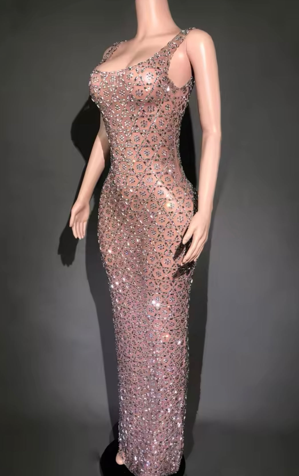 Adora Crystal Rhinestone Embellished Mesh Maxi Dress