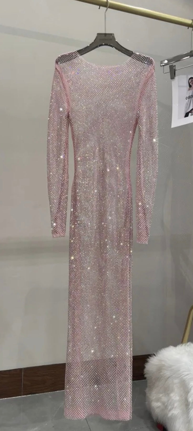 Aleida Rhinestone Mesh Maxi Dress