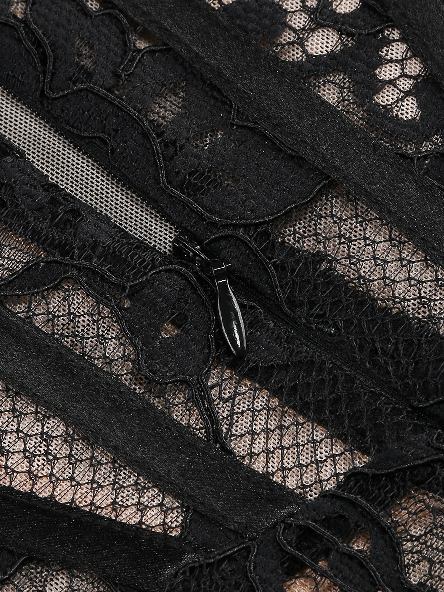 Vanessa Long Sleeve Black Lace Corset Draped Mini Dress