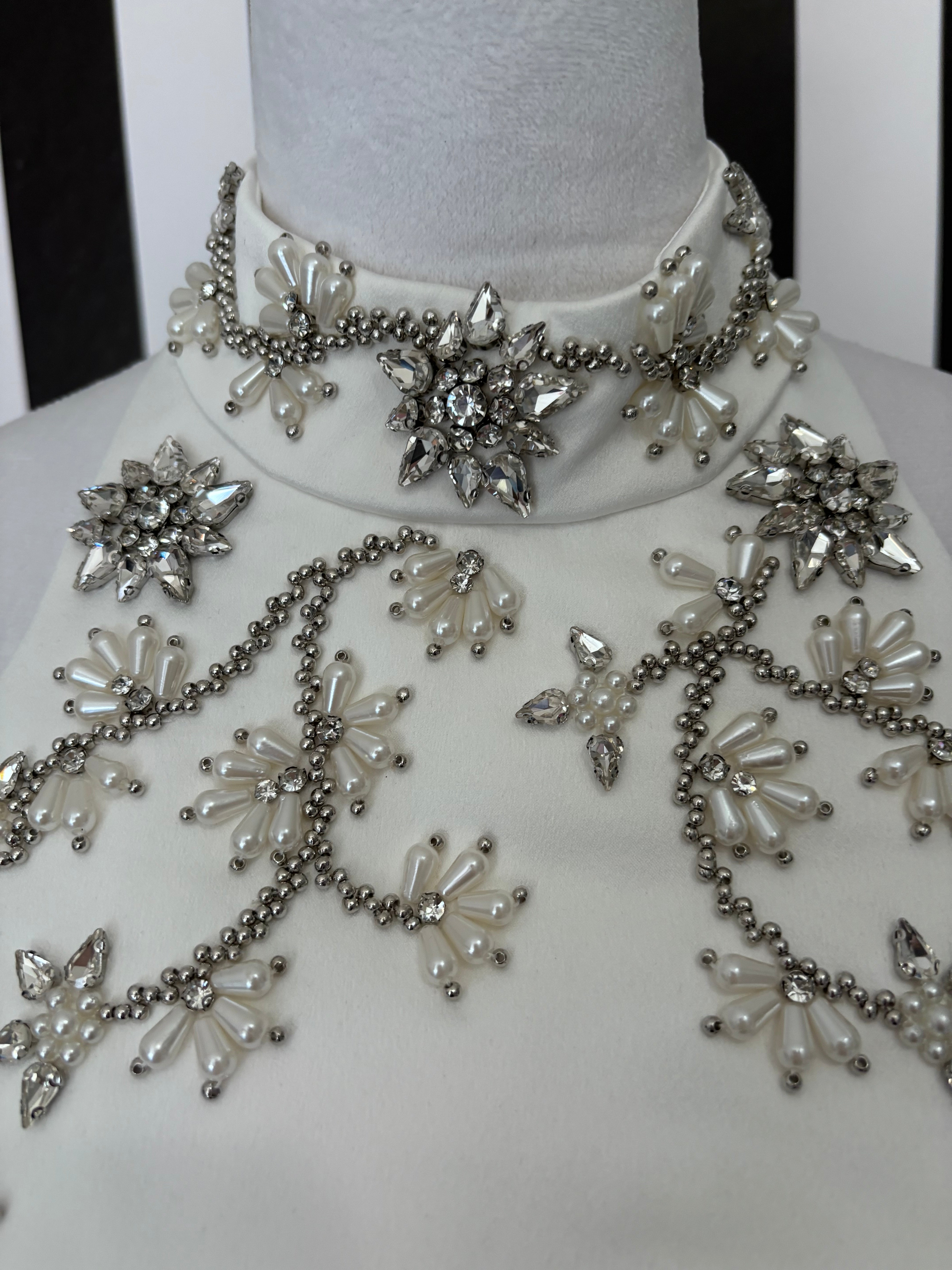 Nessa White Halter Rhinestone Pearl Embellished Open Back Mock Pockets Mini Dress