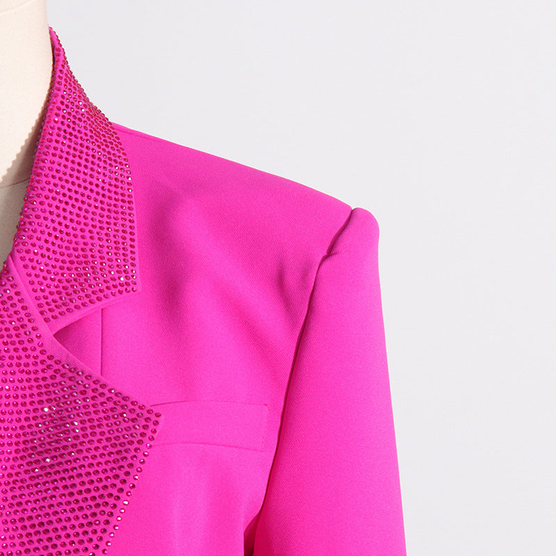 Avalon Rhinestone Trimmed Lapels Side Button Blazer Dress