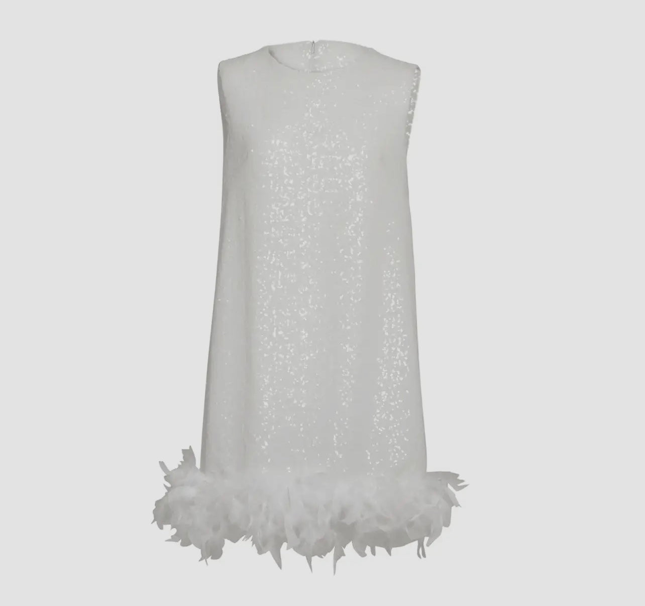 Via Sleeveless Glitter Mini Dress with Feather Trim