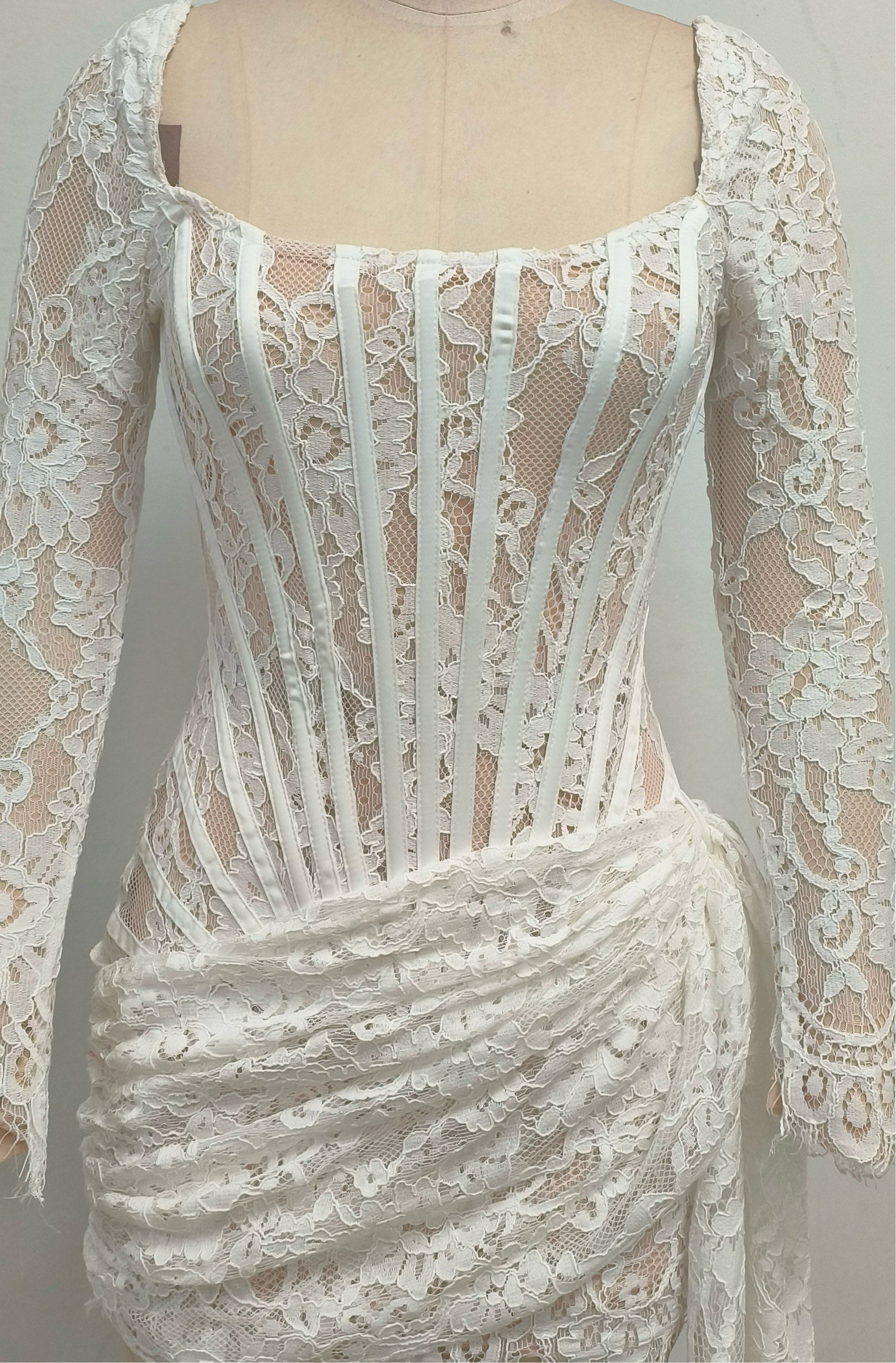 Vanessa Long Sleeve Black Lace Corset Draped Mini Dress