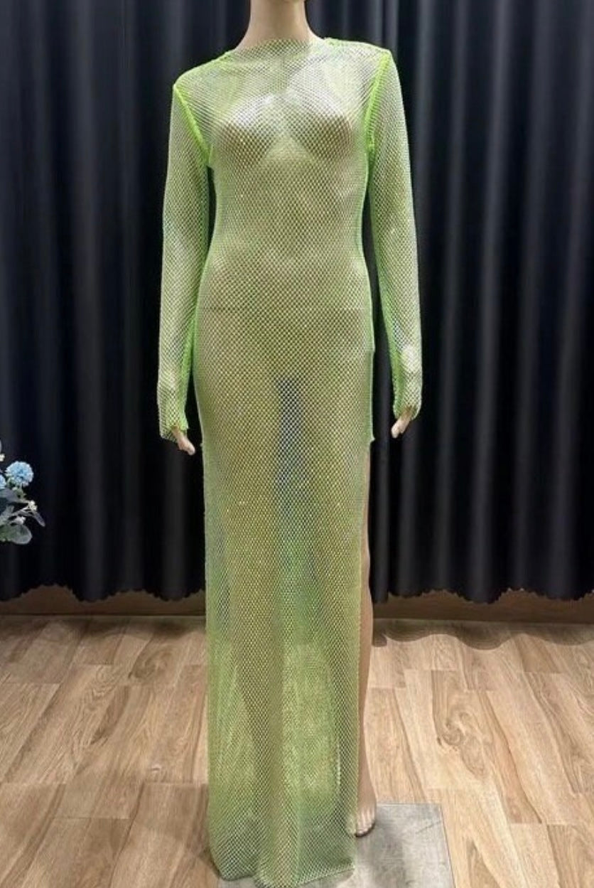 Aleida Rhinestone Mesh Maxi Dress