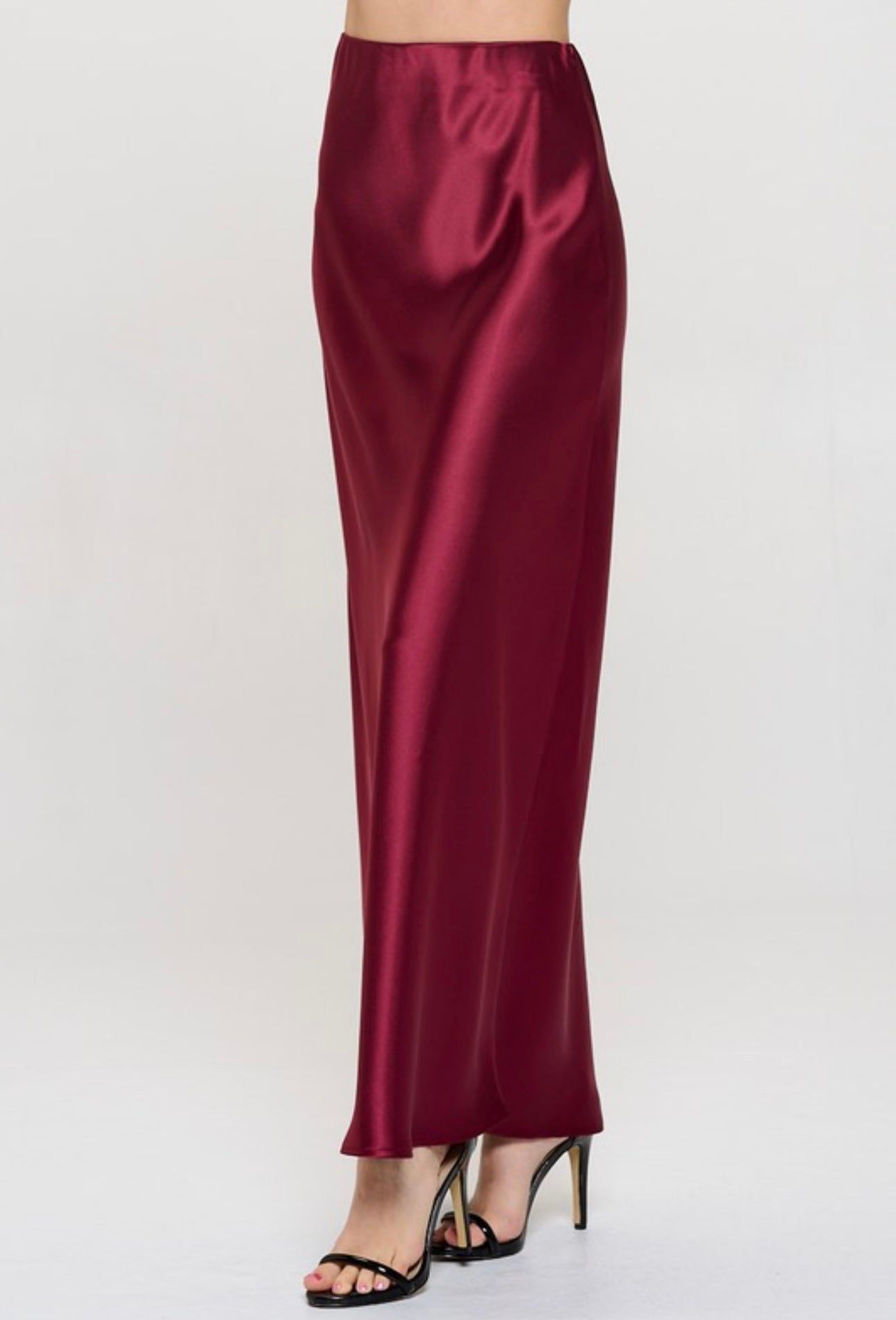 Lila Burgundy Satin Maxi Skirt