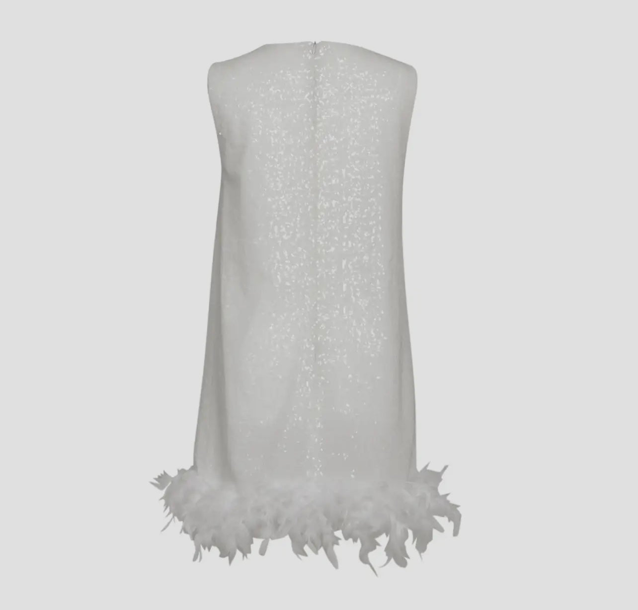 Via Sleeveless Glitter Mini Dress with Feather Trim