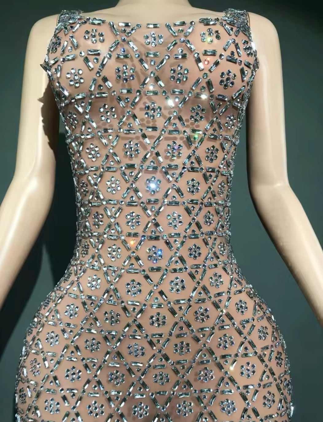 Adora Crystal Rhinestone Embellished Mesh Maxi Dress