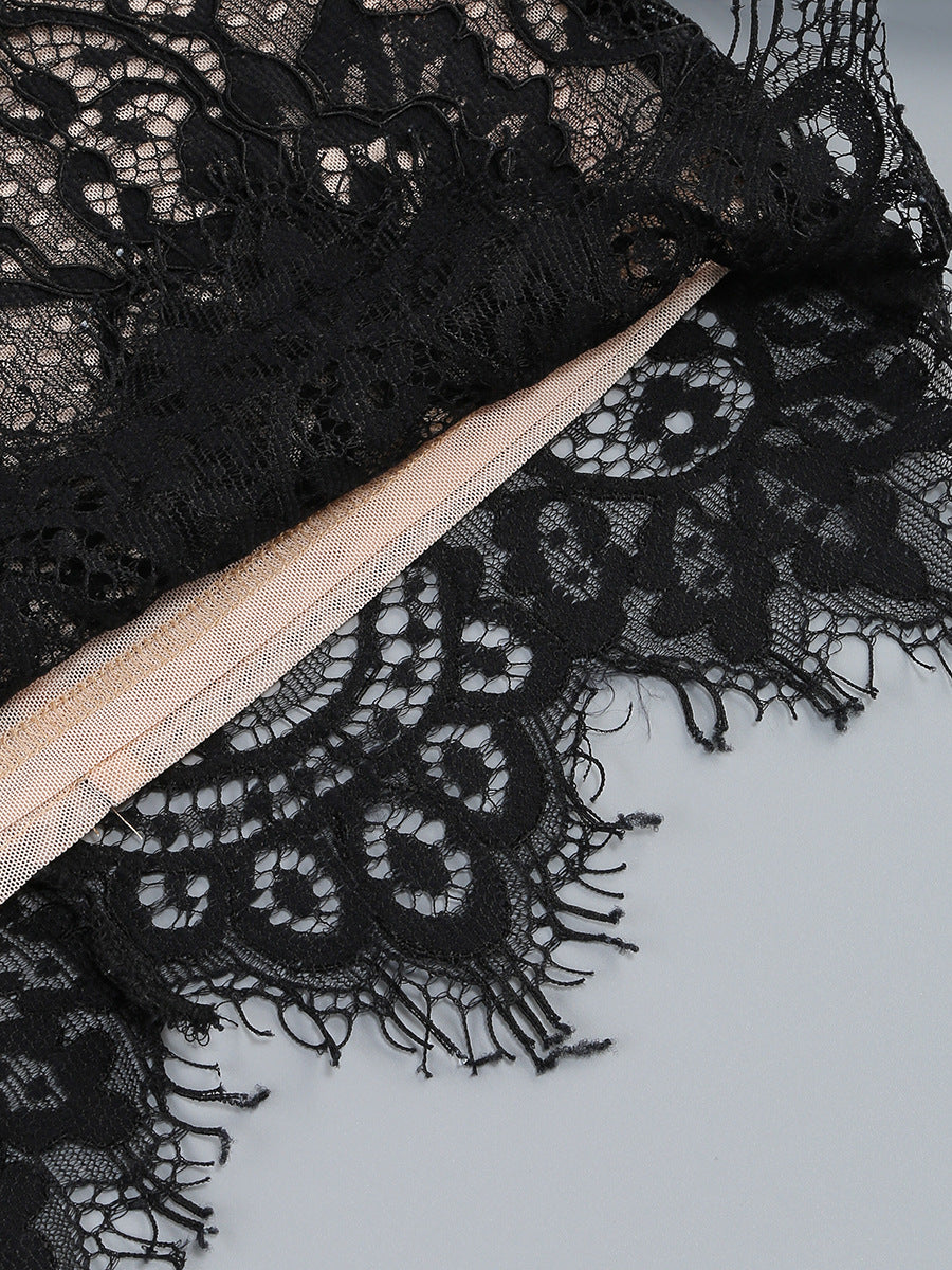 Vanessa Long Sleeve Black Lace Corset Draped Mini Dress