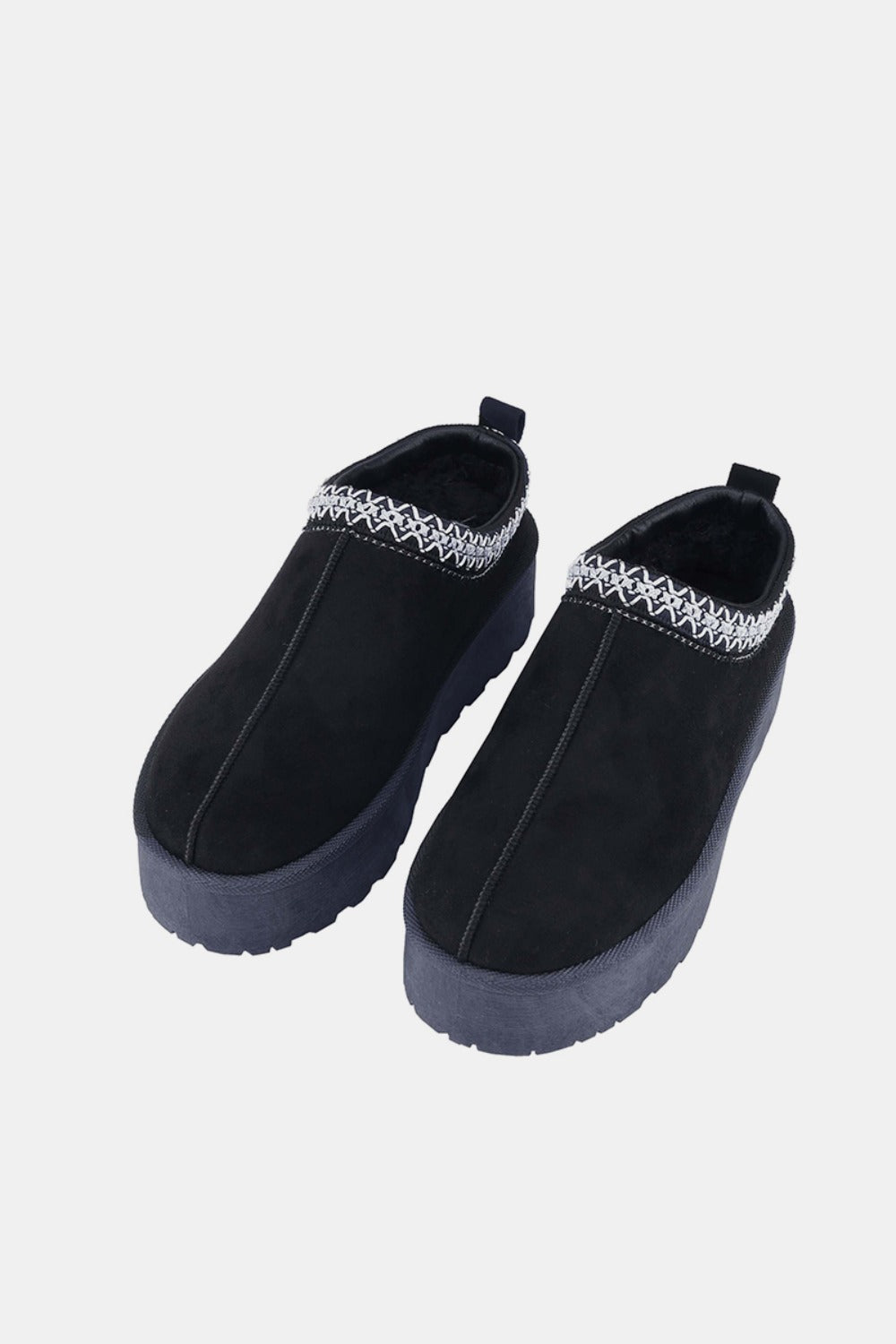 Lucy Black Platform Embroidered Trim Slip-On Boots