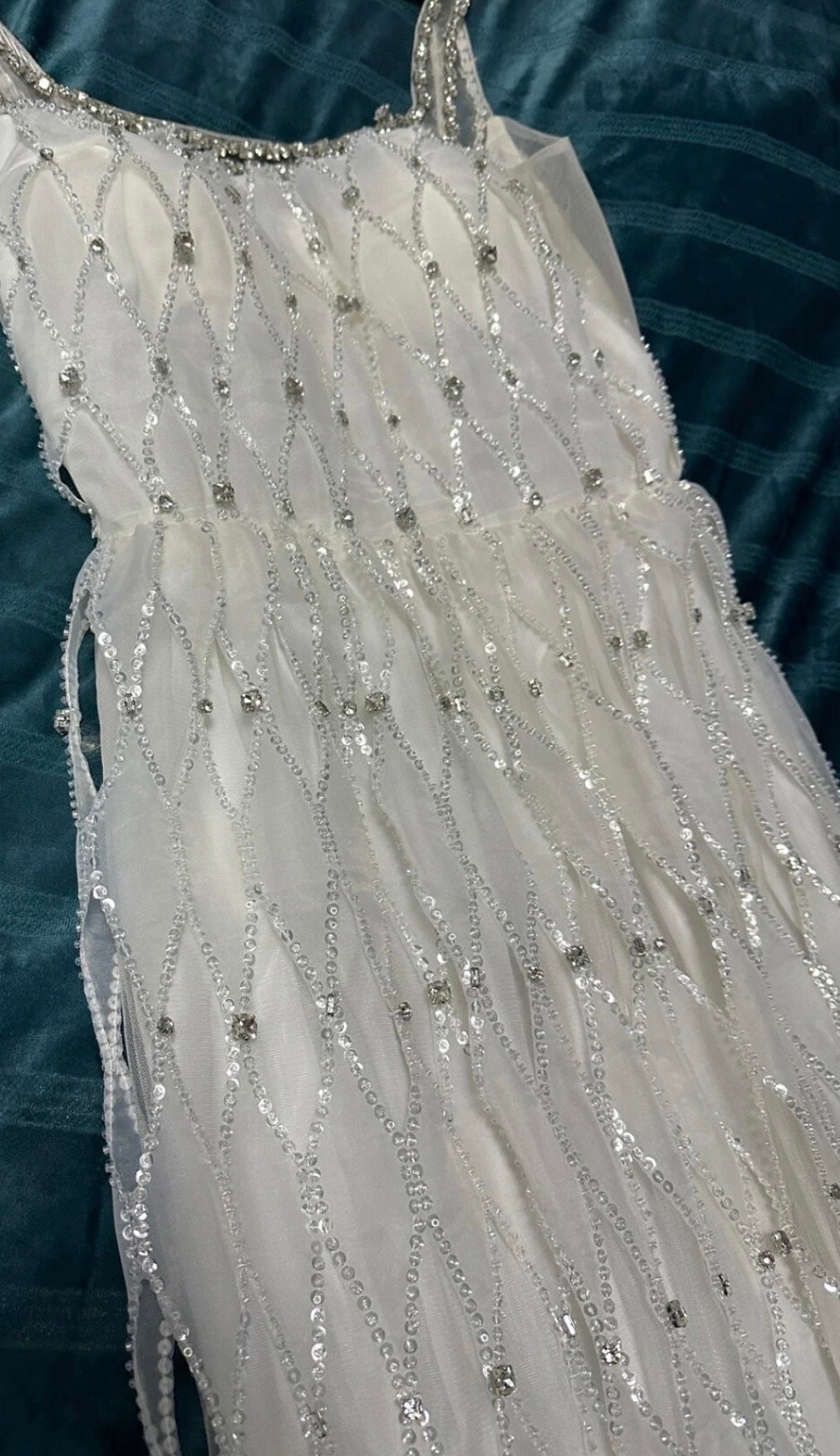 Irina White Hollow Organza Design Rhinestone Embellished Maxi Dress