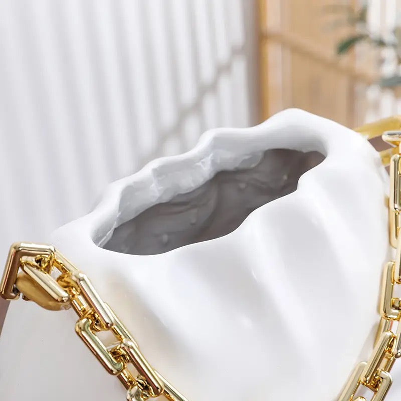 White Purse Gold Chain Resin Vase