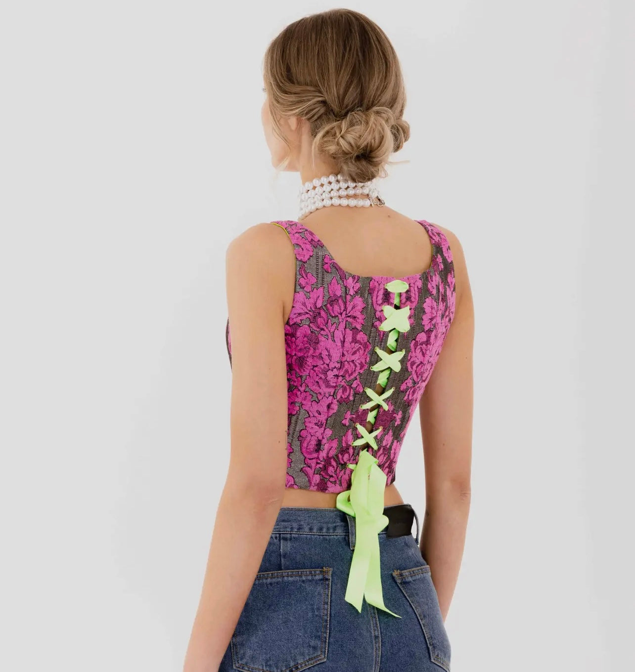 Guilia Silk Brocade Tie Back Corset