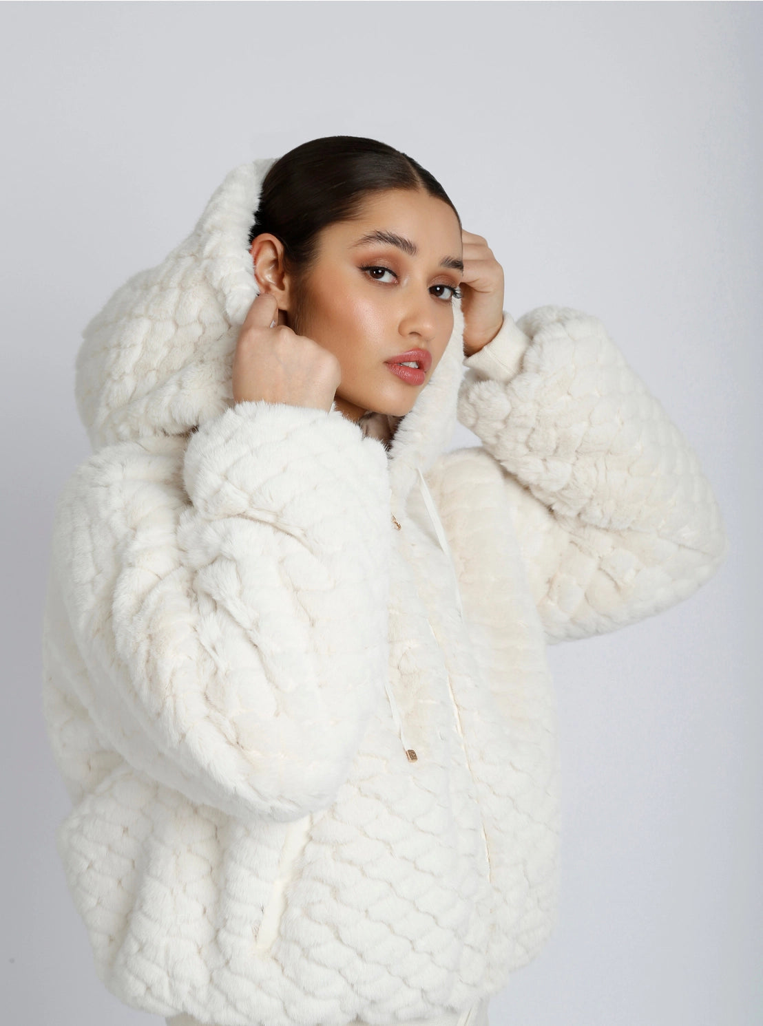 Monica Taupe Fawn Reversible Faux Fur Hoodie
