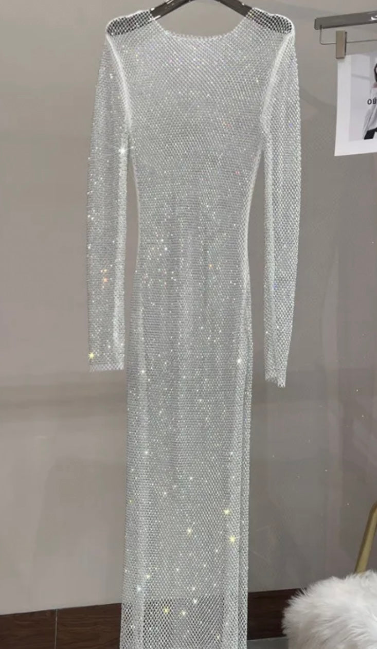 Aleida Rhinestone Mesh Maxi Dress