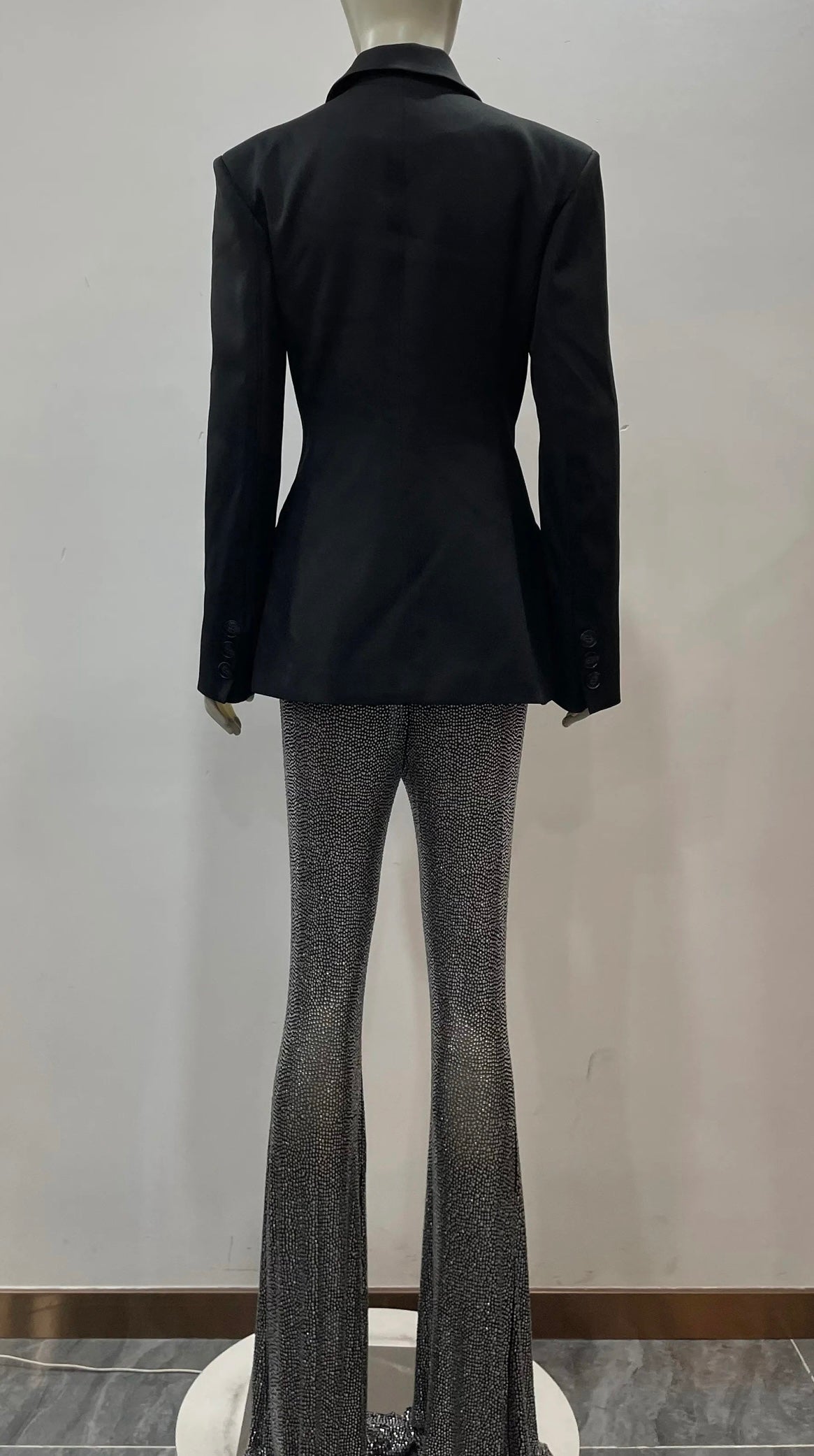 Monet Black Blazer and Crystal Embellished Pant Set