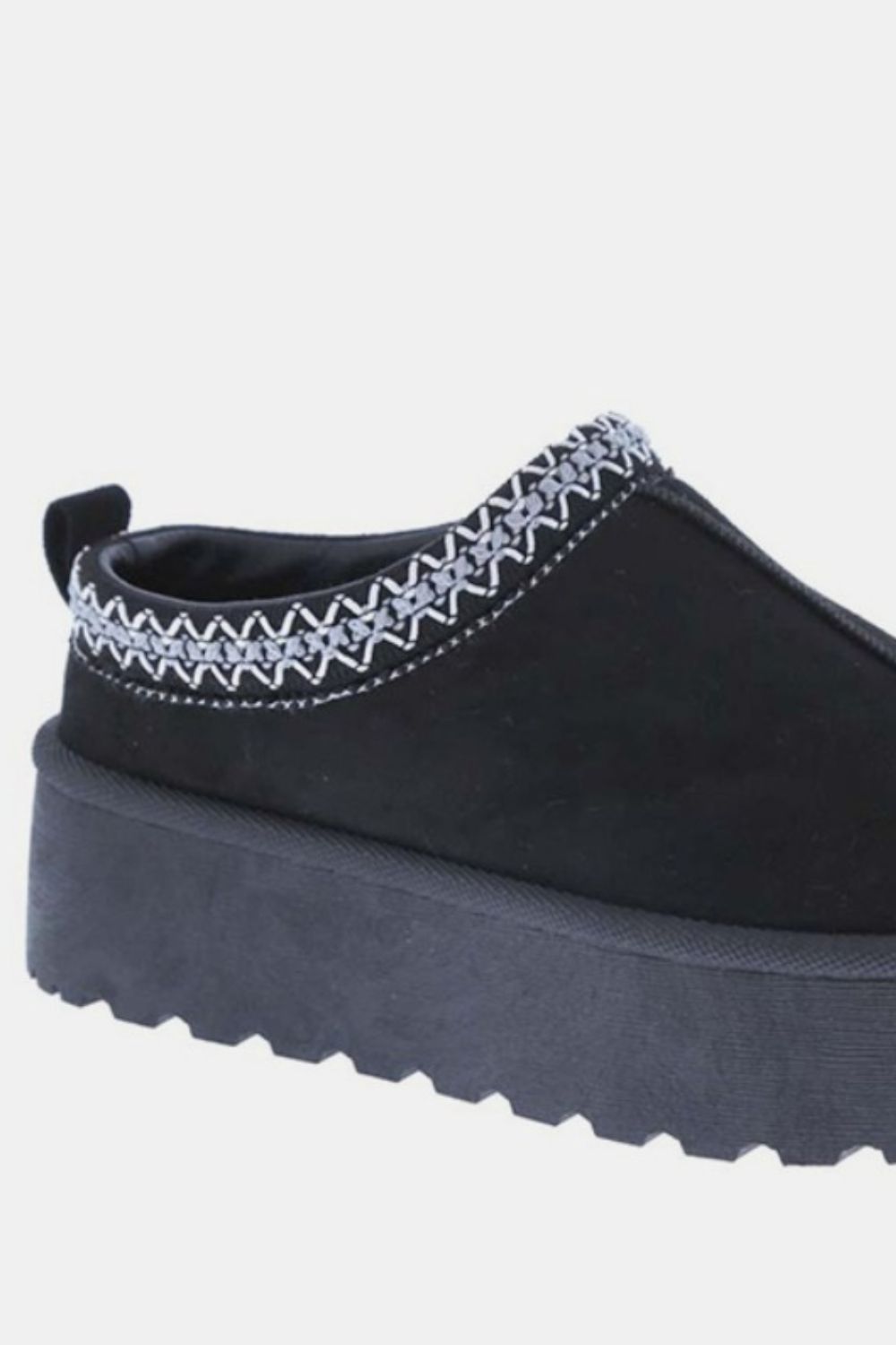 Lucy Black Platform Embroidered Trim Slip-On Boots