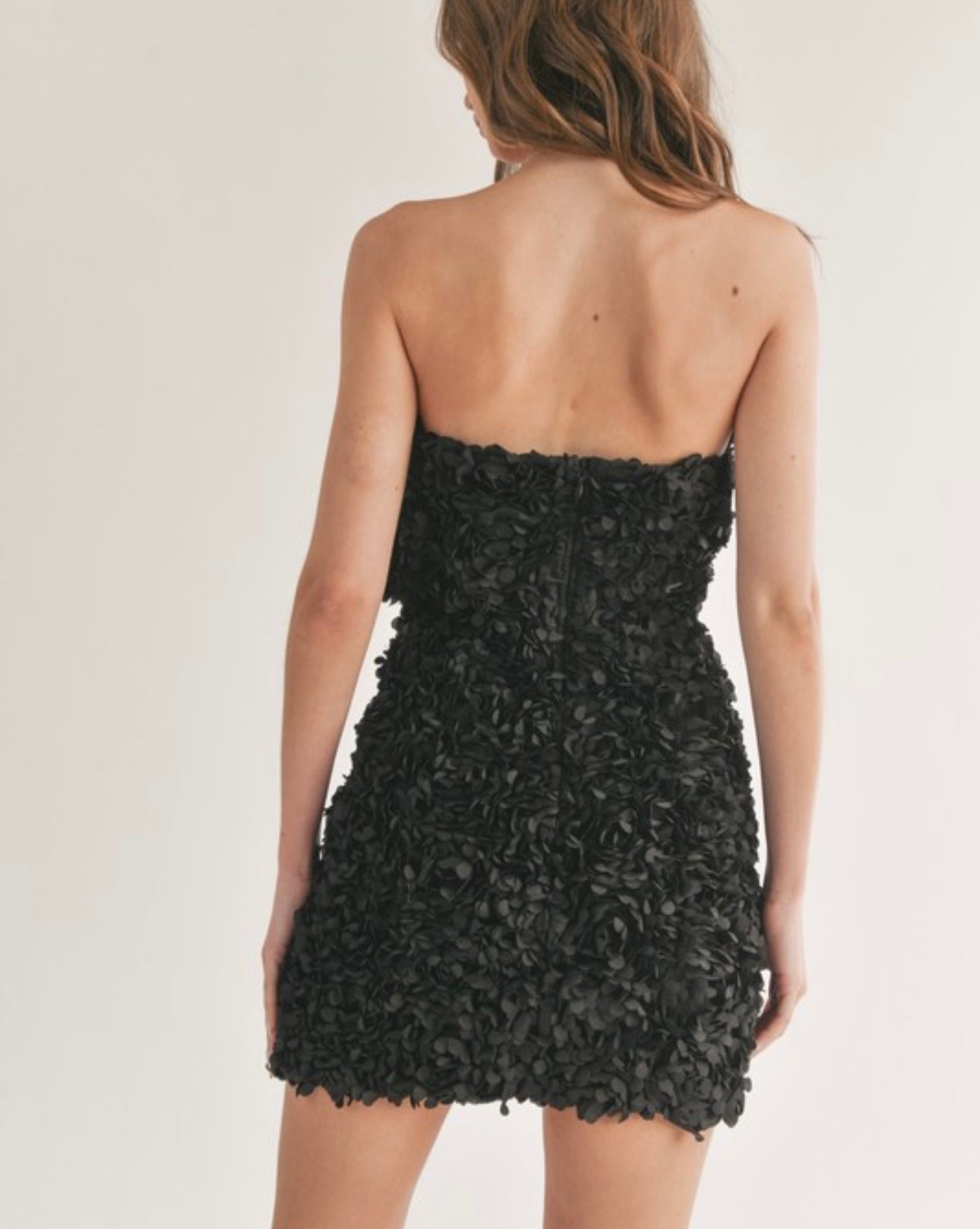 Aisia Strapless 3D Floral Appliqué Front Bow Mini Dress