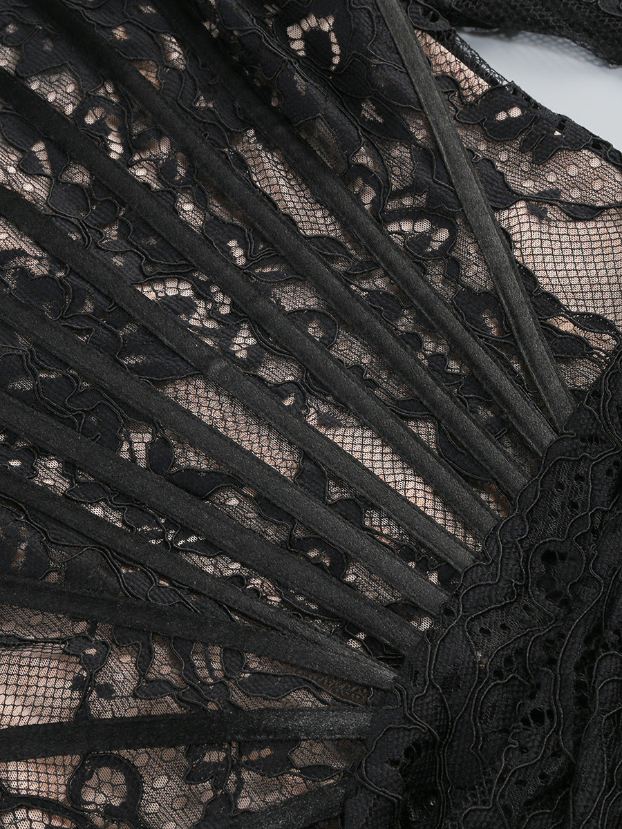 Vanessa Long Sleeve Black Lace Corset Draped Mini Dress