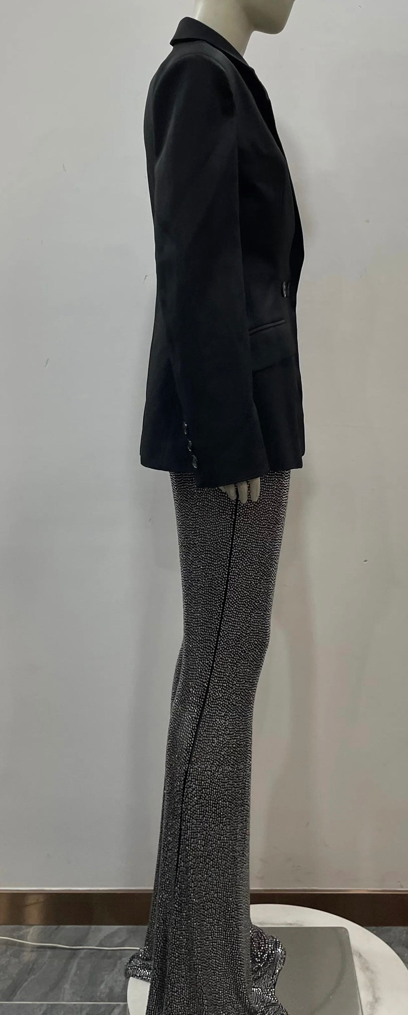 Monet Black Blazer and Crystal Embellished Pant Set