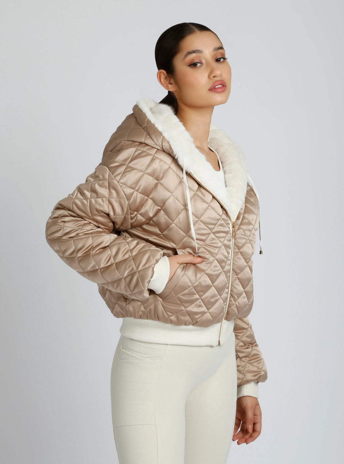 Monica Taupe Fawn Reversible Faux Fur Hoodie