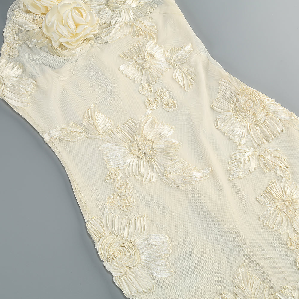 Alana Halter 3D Floral Appliqué Maxi Dress