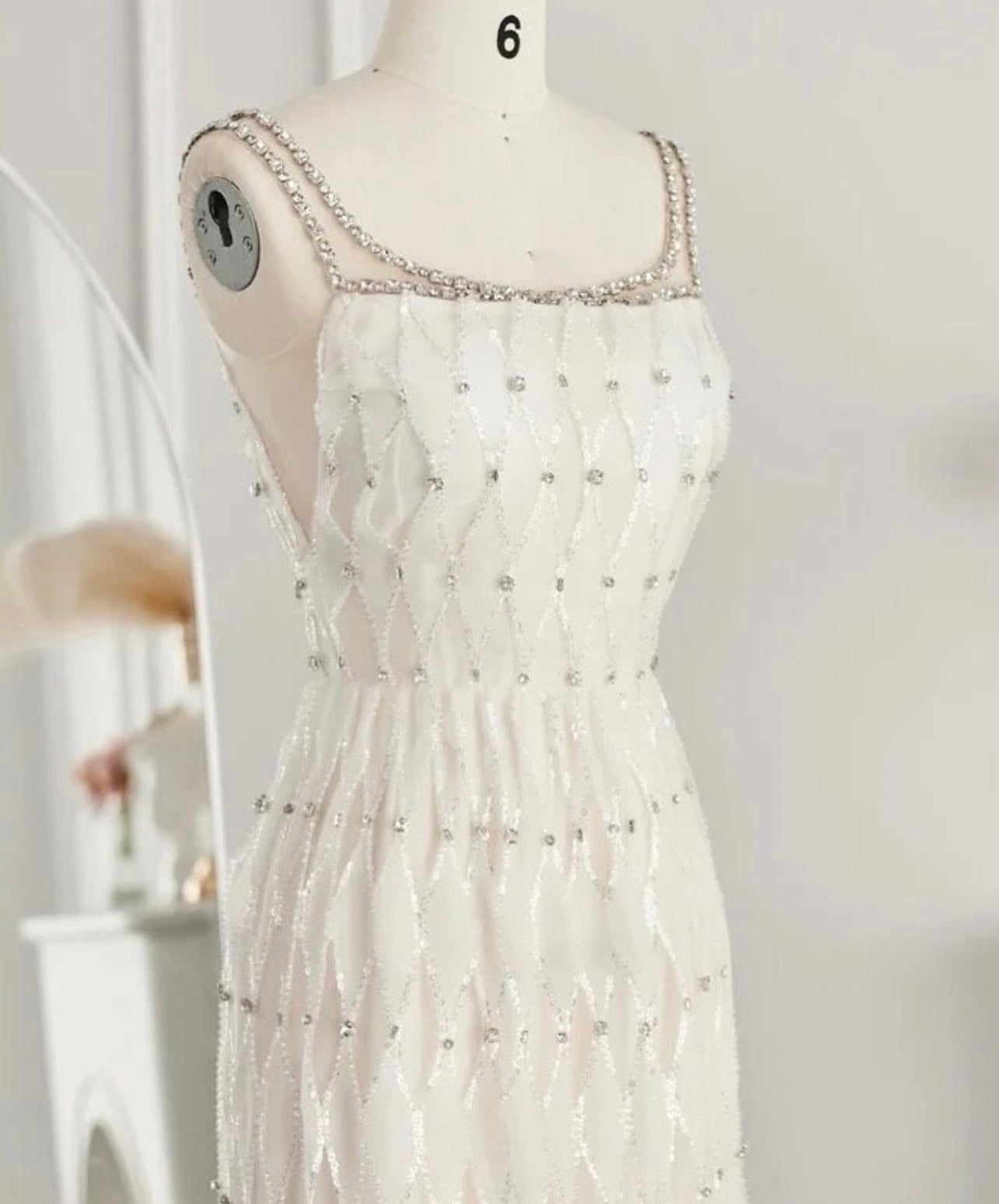 Irina White Hollow Organza Design Rhinestone Embellished Maxi Dress