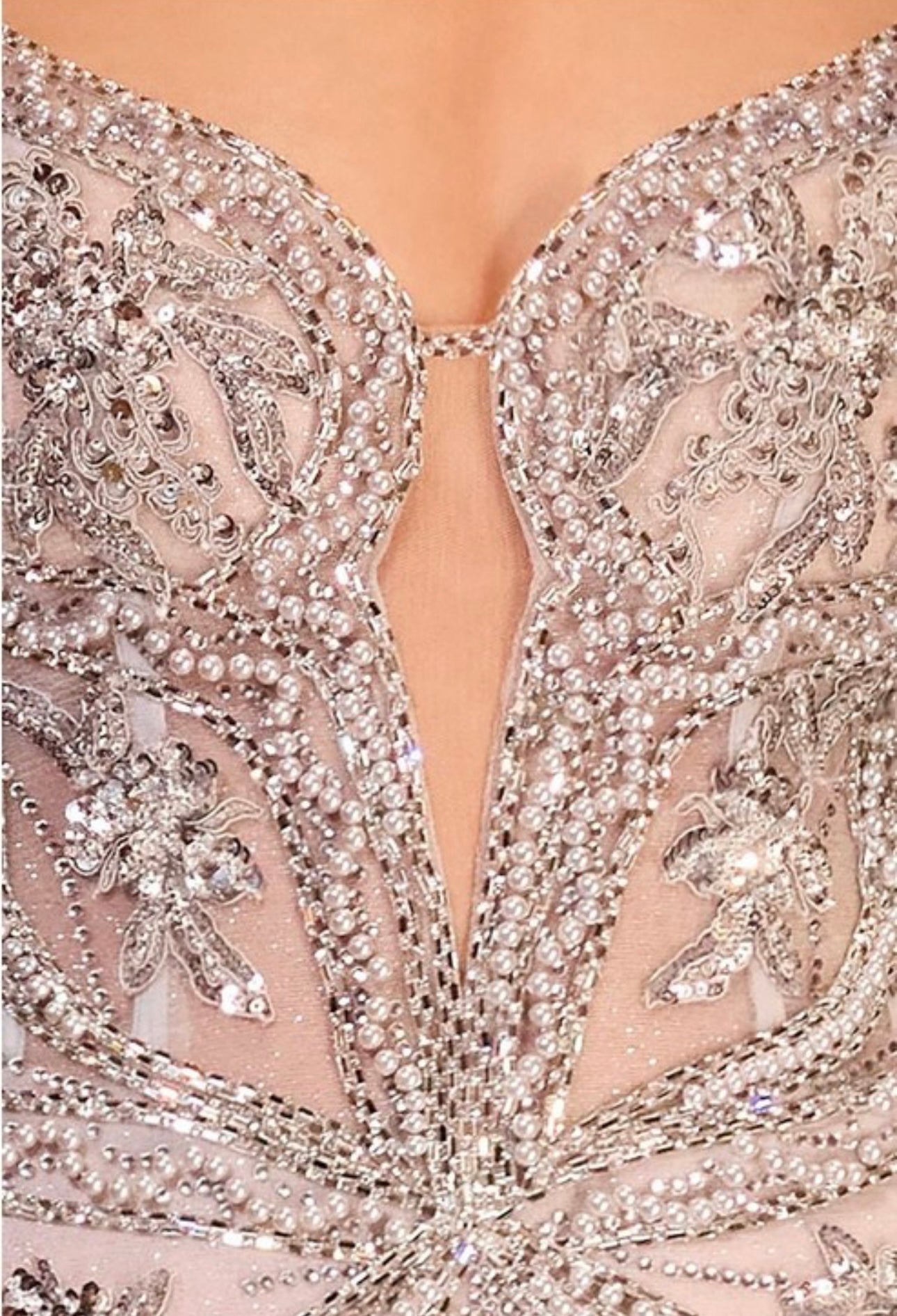Etiene Silver Sleeveless Rhinestone Bead Embellished Mermaid Gown