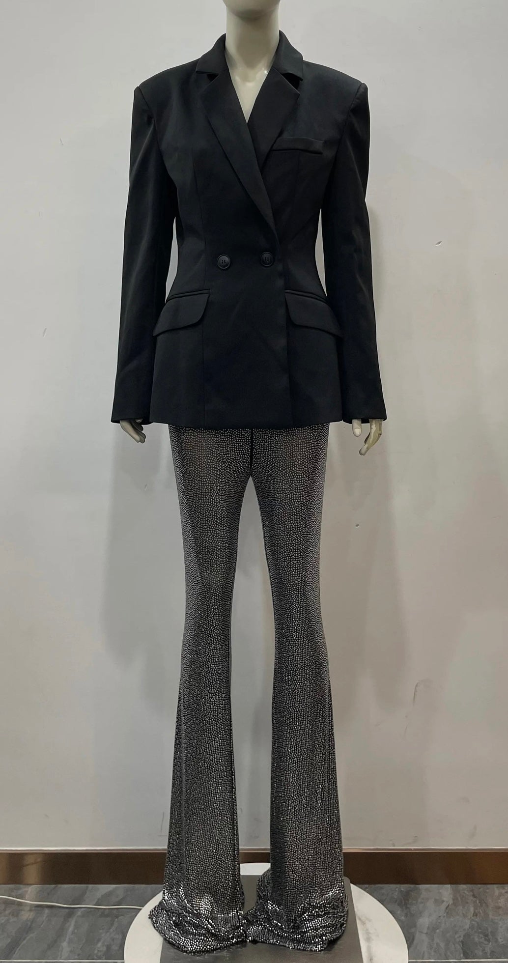 Monet Black Blazer and Crystal Embellished Pant Set