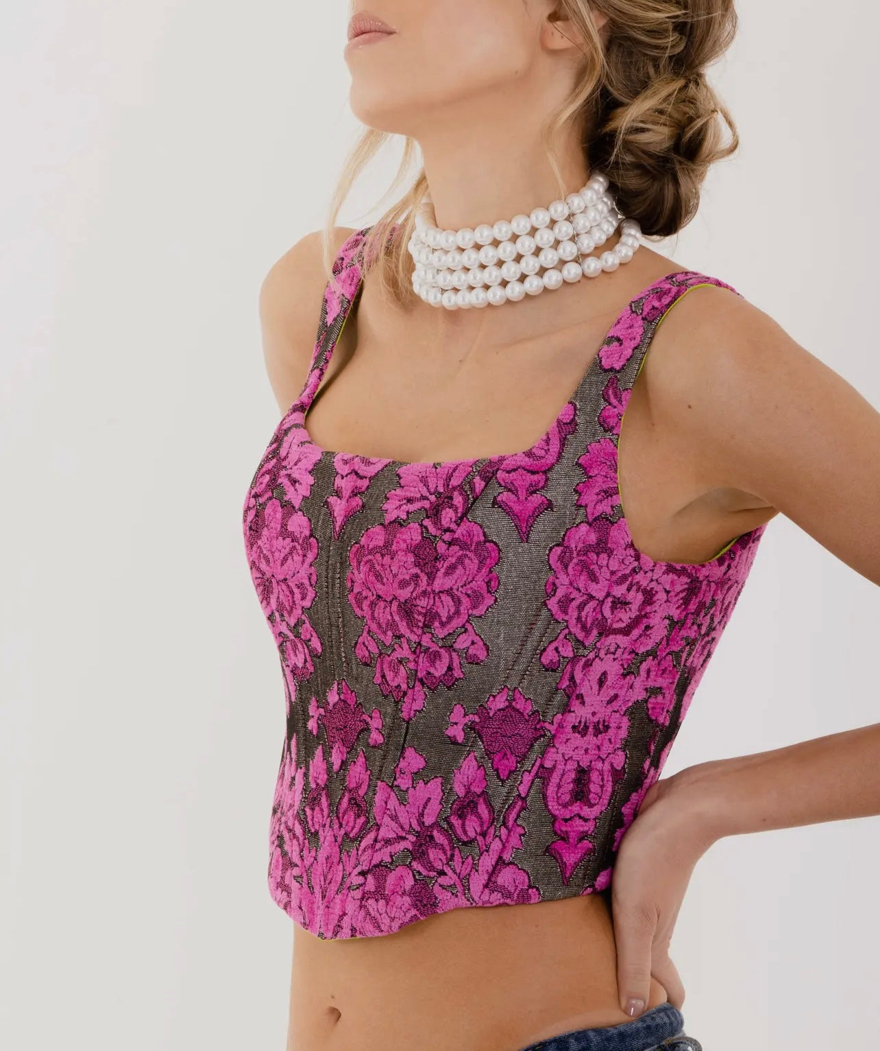 Guilia Silk Brocade Tie Back Corset