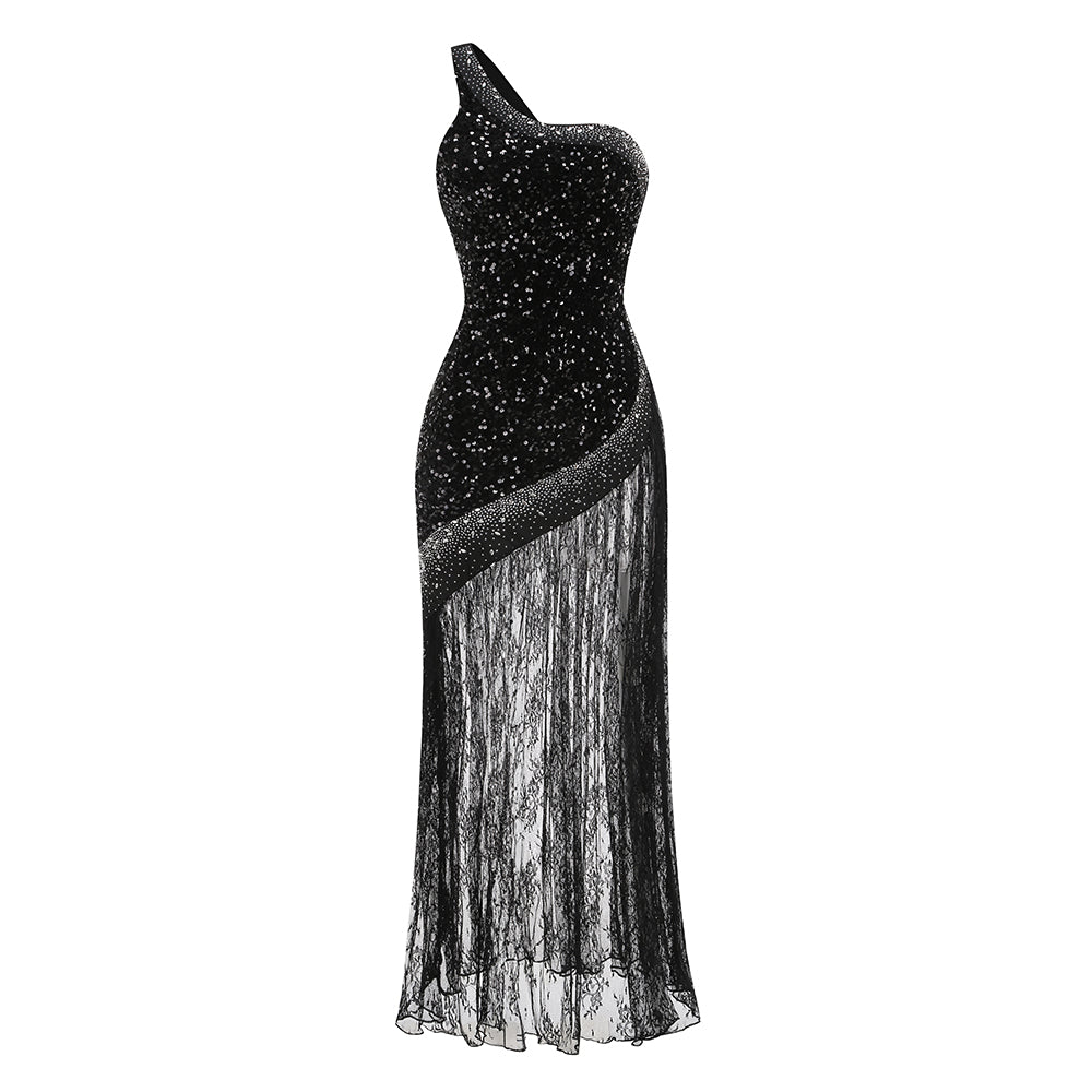 Layla Sequin One Shoulder Lace Mermaid Maxi Dress
