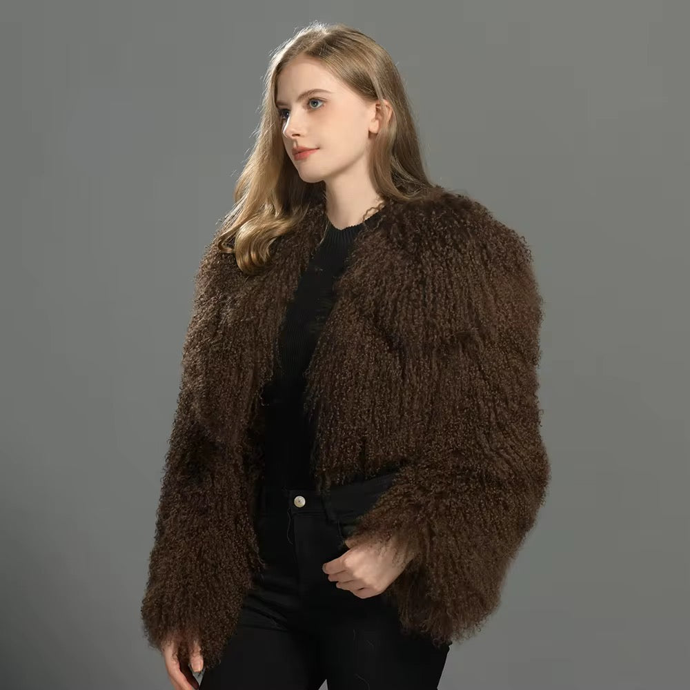 Selene Mongolian Fur Crop Length Coat (No Collar)