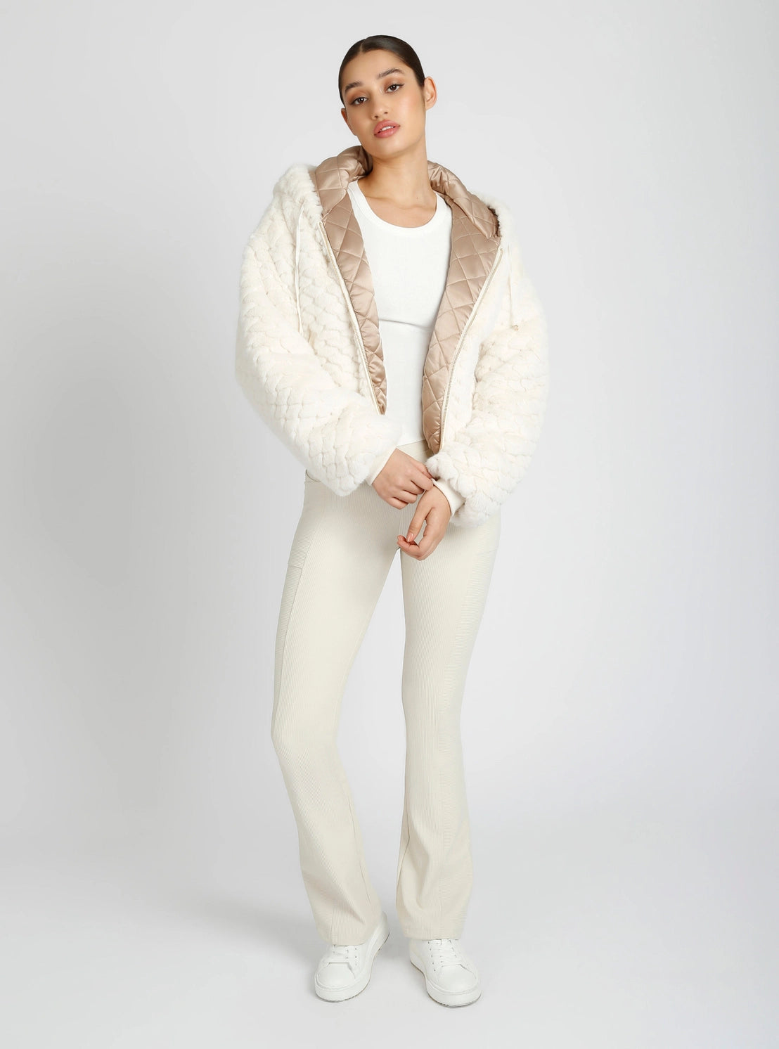 Monica Taupe Fawn Reversible Faux Fur Hoodie