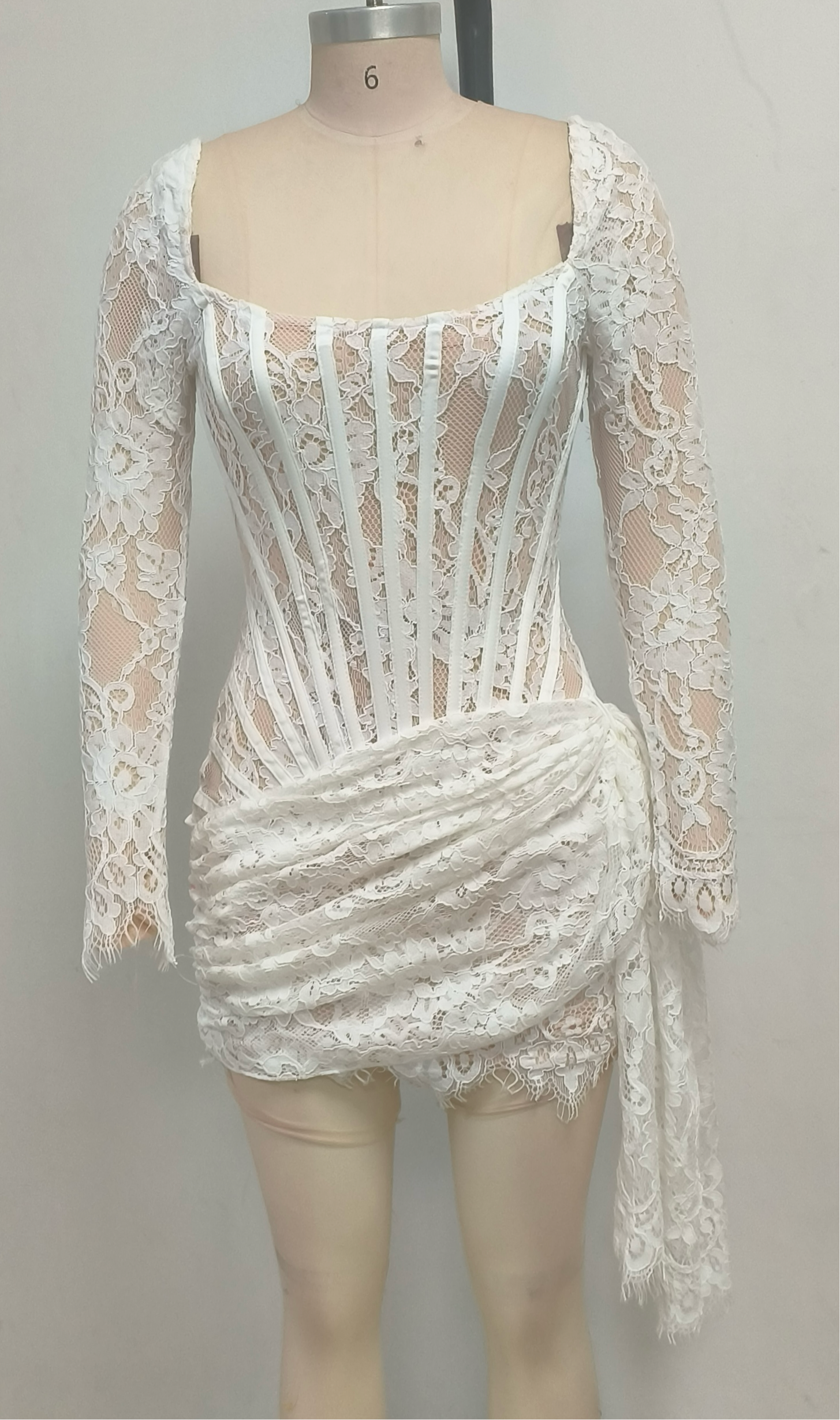 Vanessa Long Sleeve Black Lace Corset Draped Mini Dress