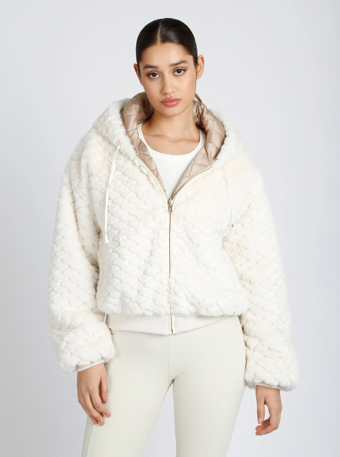 Monica Taupe Fawn Reversible Faux Fur Hoodie