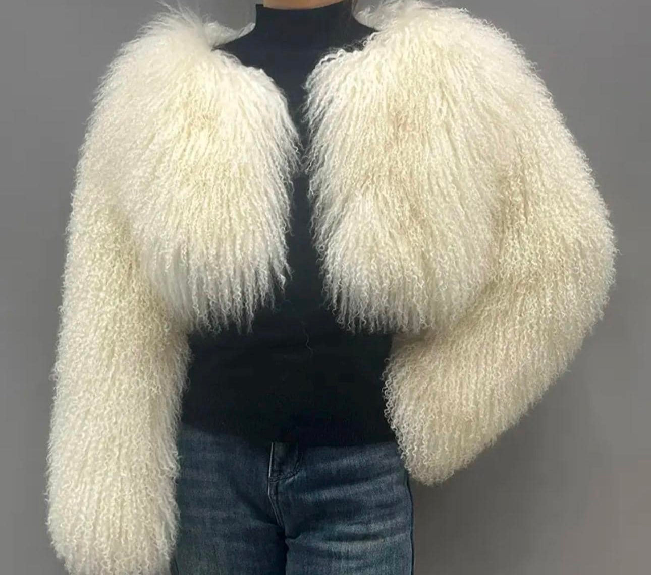Selene Mongolian Fur Crop Length Coat (No Collar)