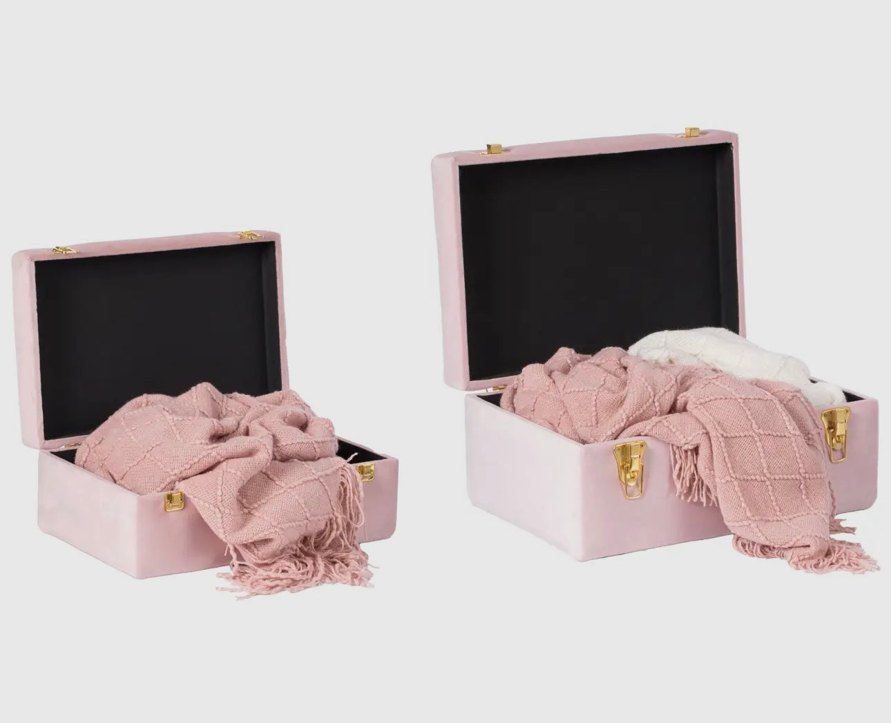 Pink Decorative Tufted Velvet Suitcases - Set of 2