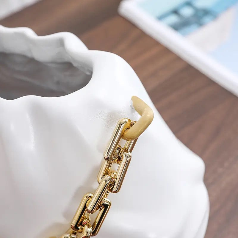 White Purse Gold Chain Resin Vase