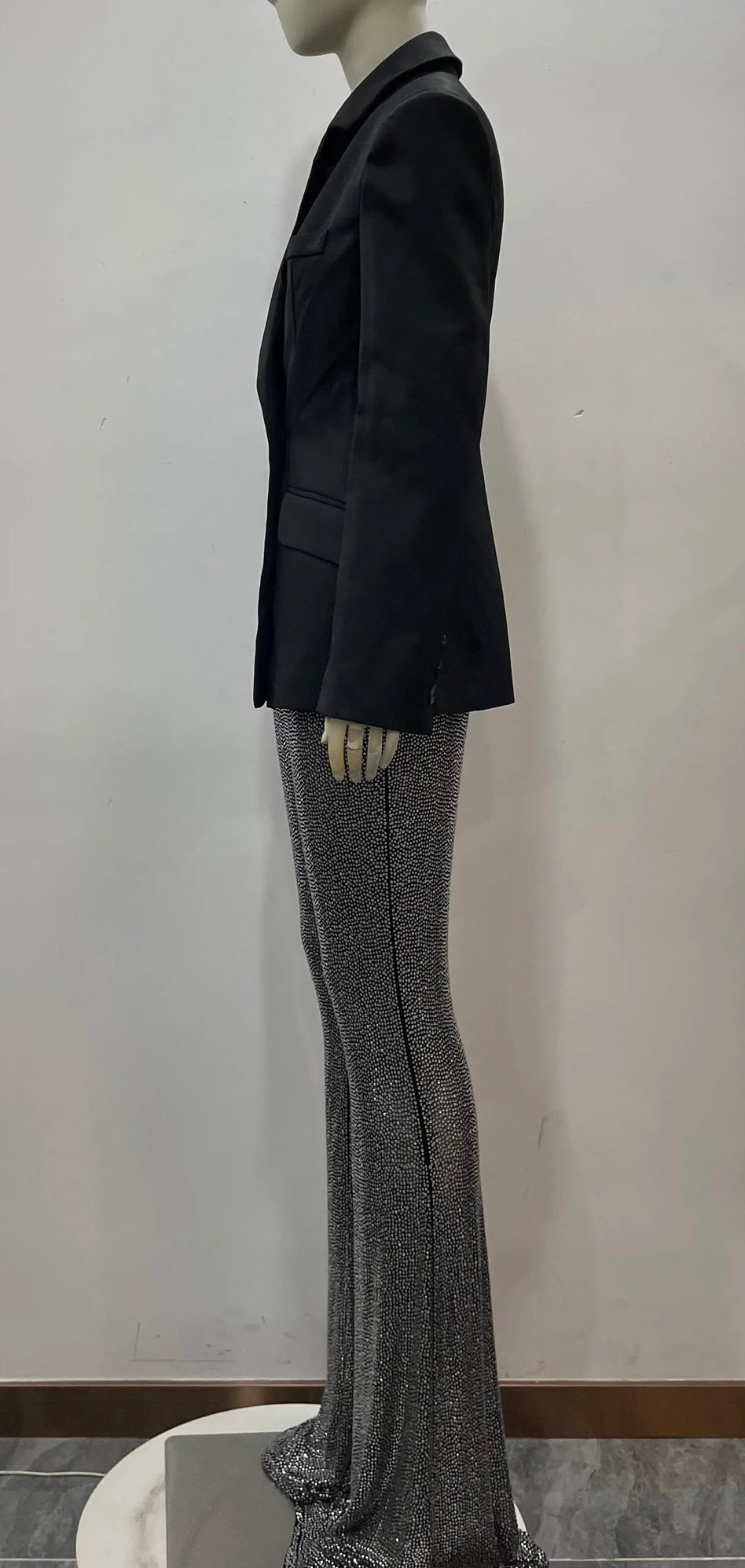 Monet Black Blazer and Crystal Embellished Pant Set