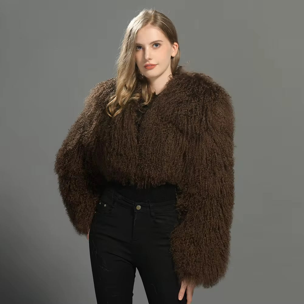 Selene Mongolian Fur Crop Length Coat (No Collar)