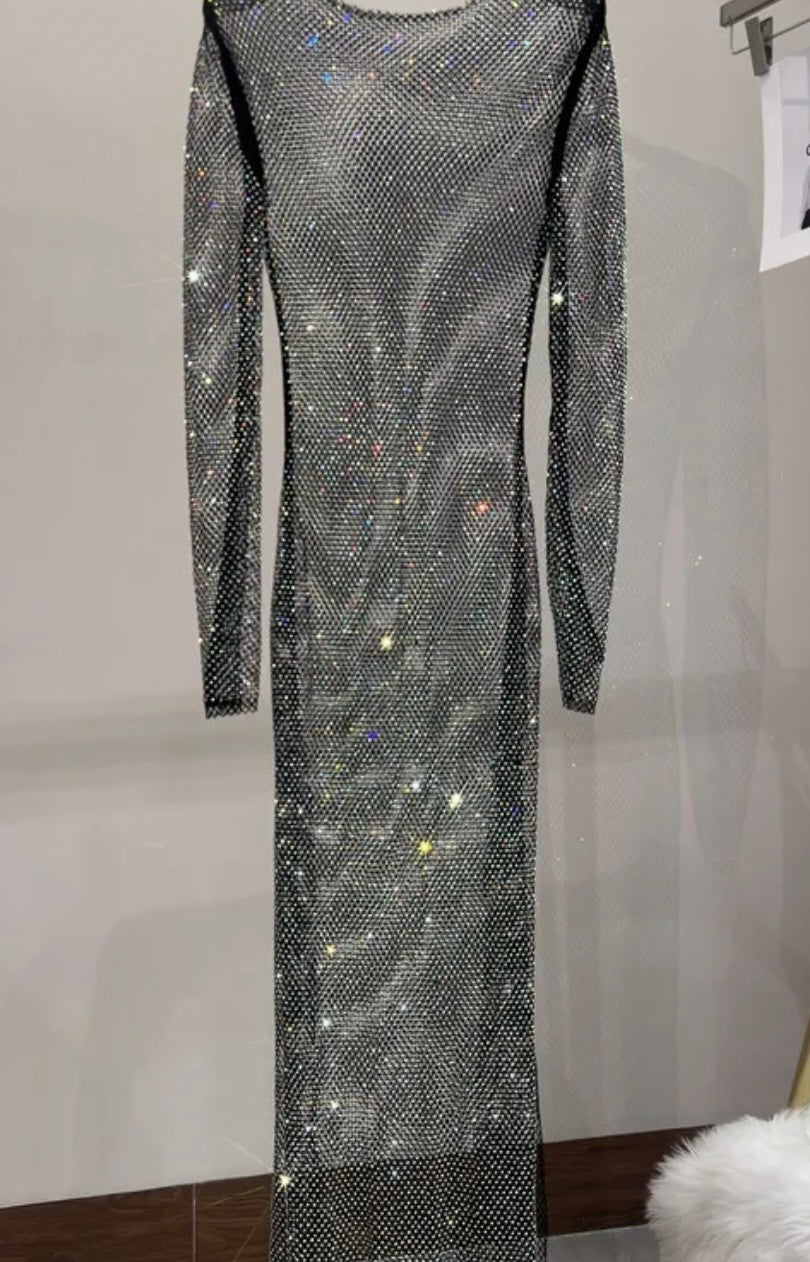 Aleida Rhinestone Mesh Maxi Dress