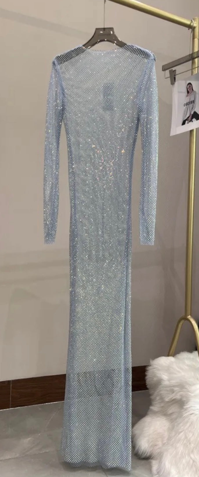 Aleida Rhinestone Mesh Maxi Dress