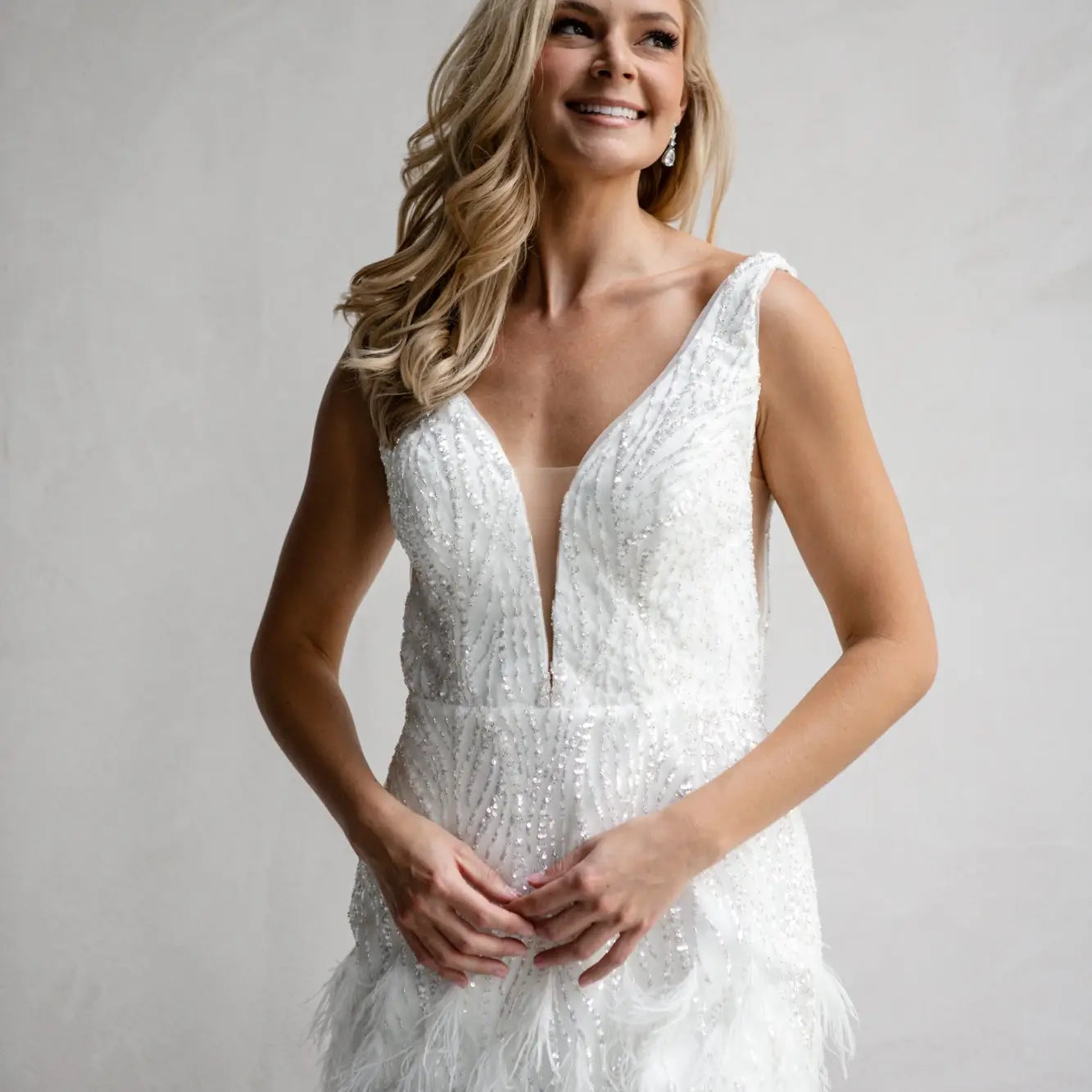Catherine White Bead, Sequin and Feather Embellished Mini Dress
